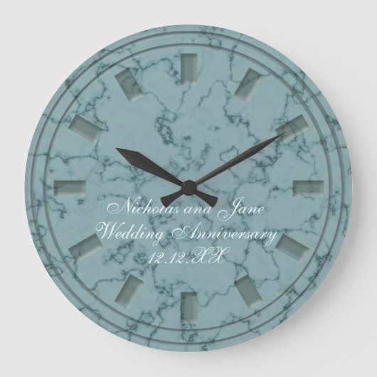 Elegante Blauwgroen Faux Marmer Bruiloft Jubileum  Grote Klok (Voorkant)