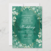 Elegante Blauwgroen Floral krans bruiloft Kaart (Voorkant)