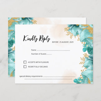 Elegante Blauwgroen Floral RSVP-kaart Briefkaart