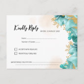 Elegante Blauwgroen Floral RSVP-kaart Briefkaart (Voorkant)