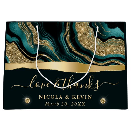 Elegante Blauwgroen Folie en gouden Glitter Agaat Groot Cadeauzakje (Voorkant)