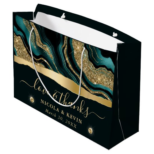 Elegante Blauwgroen Folie en gouden Glitter Agaat  Groot Cadeauzakje (Achterkant Gekanteld)