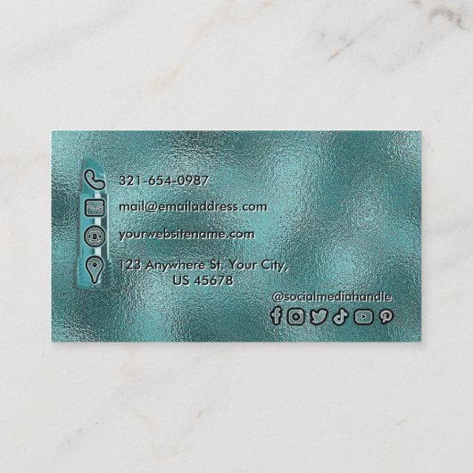 Elegante Blauwgroen Folie golvende agaat make-up a Visitekaartje (Achterkant)