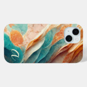 Elegante Blauwgroen gebrande Umber Marble Monogram Case-Mate iPhone Case (Achterkant (horizontaal))