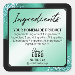Elegante Blauwgroen glitter en inkt ingrediëntenla Vierkante Sticker