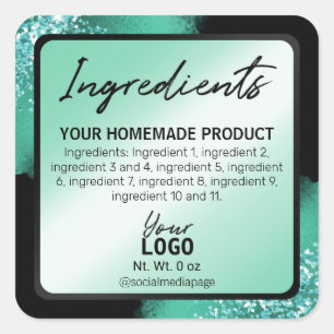 Elegante Blauwgroen glitter en inkt ingrediëntenla Vierkante Sticker