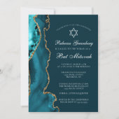 Elegante Blauwgroen Gold Agate Bat Mitzvah Party Kaart (Voorkant)