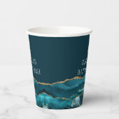 Elegante Blauwgroen Gold Bat Mitswa Party Custom Papieren Bekers (Links)