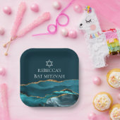 Elegante Blauwgroen Gold Bat Mitswa Party Custom Papieren Bordje (Feest)