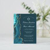 Elegante Blauwgroen Gold Bat Mitswa Party Invitati Briefkaart (Staand voorkant)