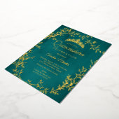 Elegante Blauwgroen Gold Leaf Krans Quinceanera Folie Uitnodiging (Gedraaid)