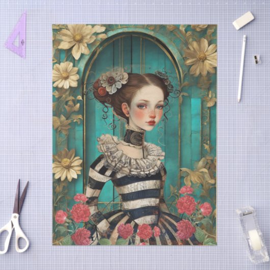 Elegante Blauwgroen Gotische Meisje Craft Tissue P Tissuepapier (Craft)