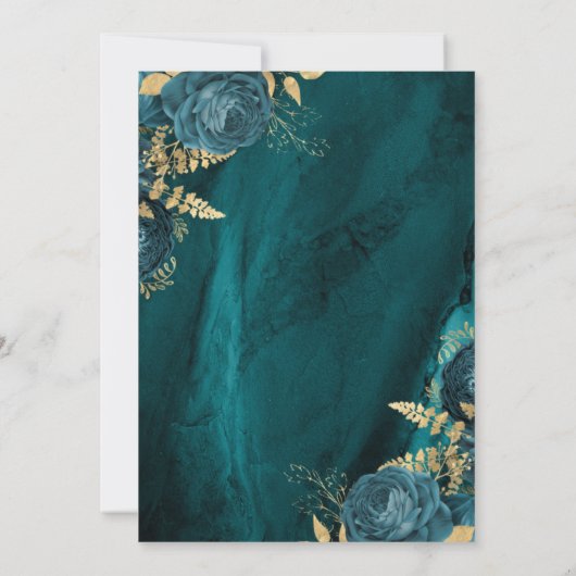 Elegante Blauwgroen gouden bloemenbruiloft Save th Kaart (Achterkant)