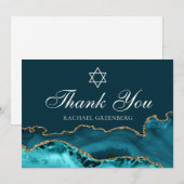 Elegante Blauwgroen gouden joodse davidster Bedankkaart (Voorkant / Achterkant)