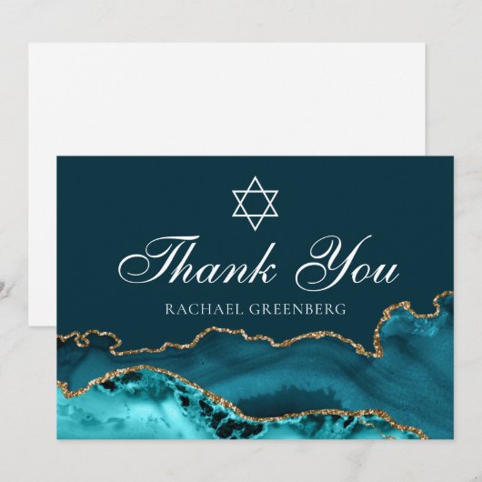 Elegante Blauwgroen gouden joodse davidster Bedankkaart (Voorkant / Achterkant)
