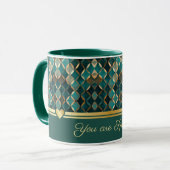 Elegante blauwgroen-gouden koffie Mok (Voorkant links)