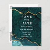 Elegante Blauwgroen gouden marmeren geode Save the Aankondigingskaart (Voorkant / Achterkant)