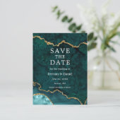 Elegante Blauwgroen gouden marmeren geode Save the Aankondigingskaart (Staand voorkant)