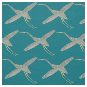 Elegante Blauwgroen & grijze waterverf Kraanvogels Stof