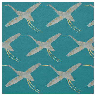 Elegante Blauwgroen & grijze waterverf Kraanvogels Stof