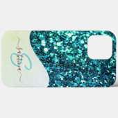 Elegante Blauwgroen Groene Drip Glitter Monogramme Case-Mate iPhone Case (Achterkant (horizontaal))