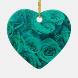 Elegante blauwgroen groene rozen keramisch ornament