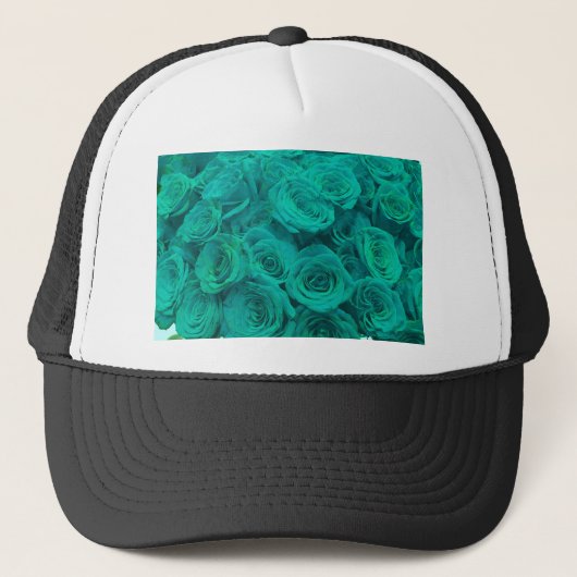 Elegante blauwgroen groene rozen trucker pet (Voorkant)