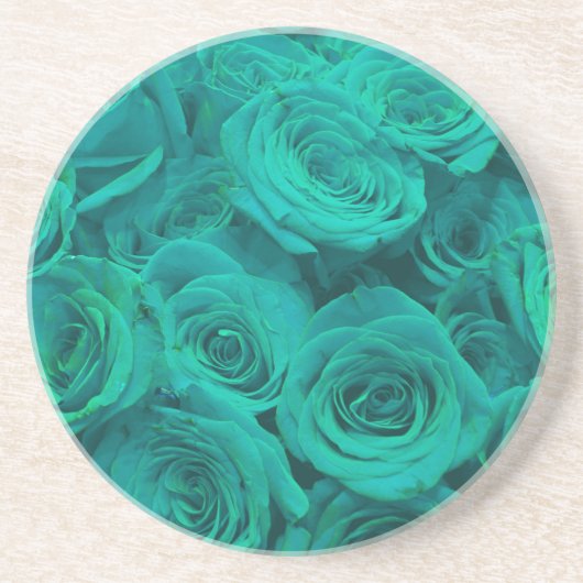 Elegante blauwgroen groene rozen zandsteen onderzetter (Voorkant)