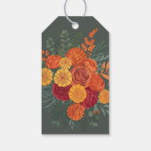 Elegante Blauwgroen Herfst Bloemen Monogram Huweli Cadeaulabel (Achterkant)