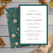 Elegante Blauwgroen herfstbruiloft Kaart