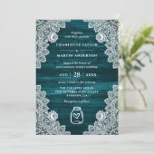 Elegante Blauwgroen Houten Bloemen Kant Mason Jar  Kaart (Staand voorkant)