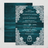 Elegante Blauwgroen Houten Bloemen Kant Mason Jar  Kaart (Voorkant / Achterkant)