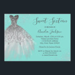 Elegante Blauwgroen jurk Sweet Sixteen Invitation Kaart<br><div class="desc">Meer  zestien uitnodigingen in de Little Bayleigh Store.</div>