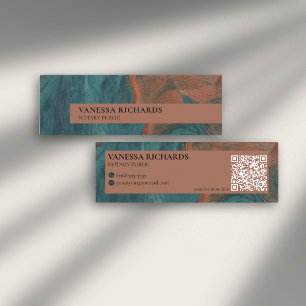 Elegante Blauwgroen & Koperen Abstracte QR Code No Mini Visitekaartje