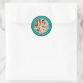 Elegante Blauwgroen liefde is lief bruiloft foto Ronde Sticker (Tas)