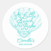 Elegante Blauwgroen Little Beach Babe Baby shower Ronde Sticker (Voorkant)