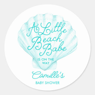 Elegante Blauwgroen Little Beach Babe Baby shower Ronde Sticker