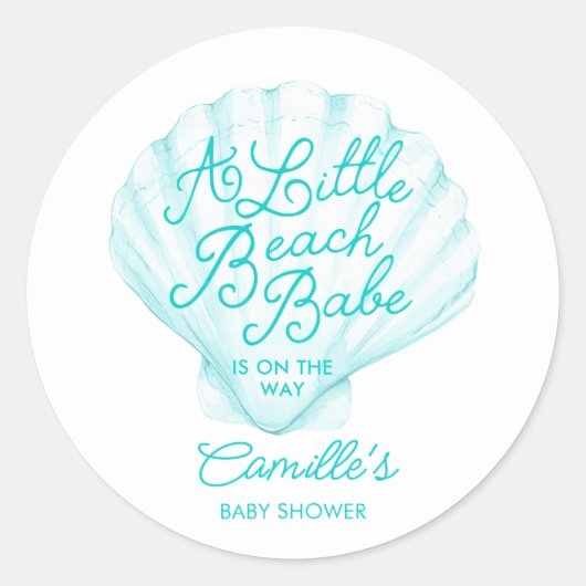 Elegante Blauwgroen Little Beach Babe Baby shower Ronde Sticker (Voorkant)