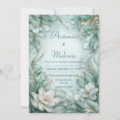 Elegante Blauwgroen Lotus Bloemen Huwelijksuitnodi Kaart (Voorkant)