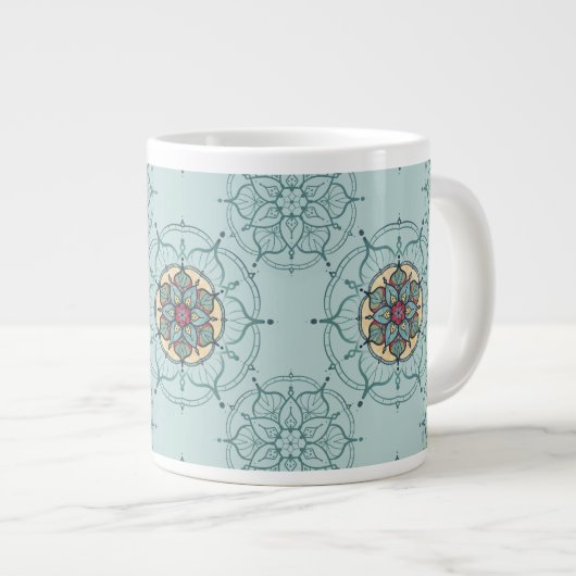 Elegante Blauwgroen Mandala Mok (Voorkant rechts)