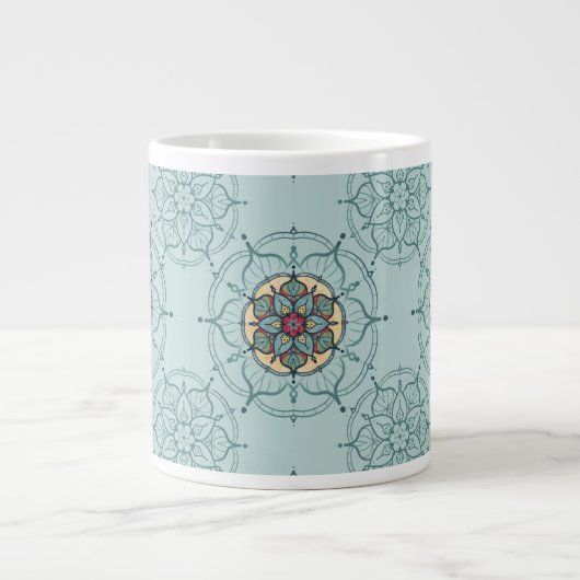 Elegante Blauwgroen Mandala Mok (Voorkant)