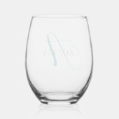 Elegante Blauwgroen Monogram Drinkware Set Wijnglas Zonder Voet (Achterkant)