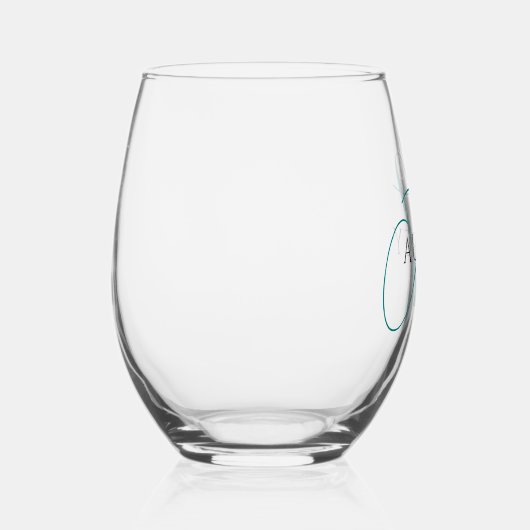Elegante Blauwgroen Monogram Drinkware Set Wijnglas Zonder Voet (Rechts)
