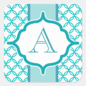 Elegante Blauwgroen Monogram Stickers (Voorkant)