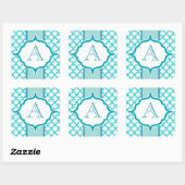 Elegante Blauwgroen Monogram Stickers (Vel)