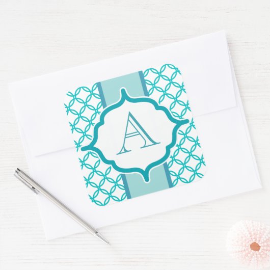 Elegante Blauwgroen Monogram Stickers (Envelop)