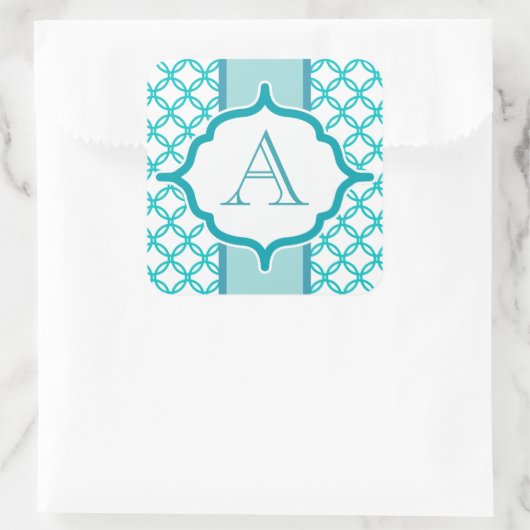 Elegante Blauwgroen Monogram Stickers (Tas)