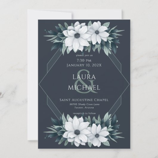 Elegante  Blauwgroen muntbloemen Kaart (Voorkant)