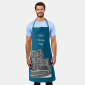 Elegante Blauwgroen Notre Dame Beste Parijse Chef Schort (Gedragen)