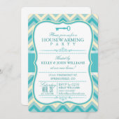 Elegante Blauwgroen & Off-White Chevron Housewarmi Kaart (Voorkant / Achterkant)